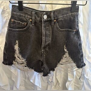 PacSun Black High Waisted Ripped Denim Shorts Women’s Size 23